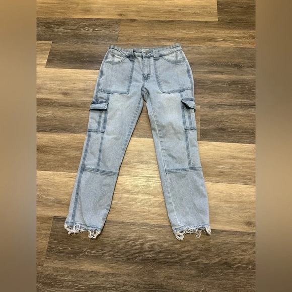 Kancan Jeans Winston High-Rise Cargo Slim Straight Size 7/27 Light Wash Denim - Picture 3 of 13